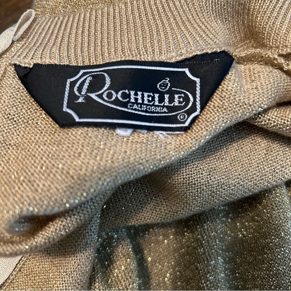 Vintage Rochelle Gold Metallic Short Sleeve Back Zip Top - Picture 8 of 9